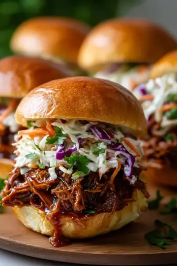Easy BBQ Pulled Beef Sliders with Coleslaw on Brioche Buns