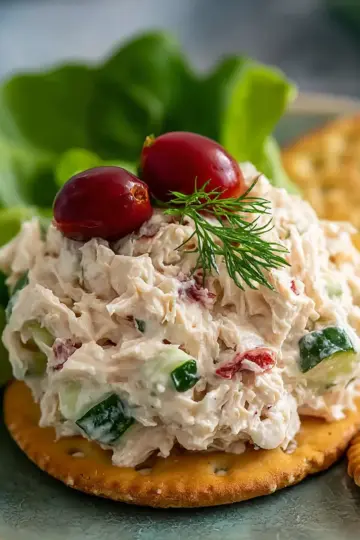 High Protein Chicken Salad on Crackers