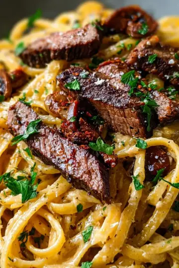 One-Pan Creamy Cajun Honey Garlic Steak Pasta Delight