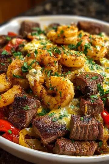 Cheesy Steak & Shrimp Skillet Bowl