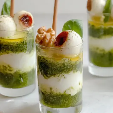 Mozzarella shooters with Walnut basil Pesto