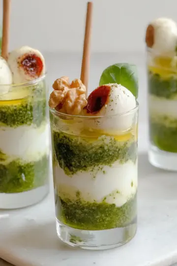 Mozzarella shooters with Walnut basil Pesto