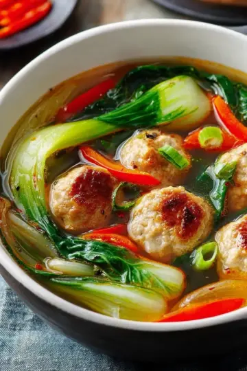 Vietnamese Chicken Meatball Soup with Bok Choy